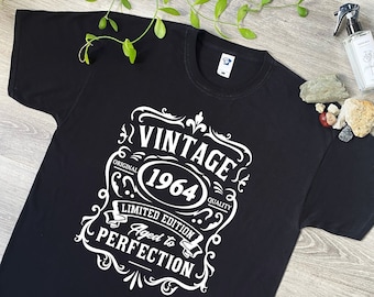 1964 Birthday T Shirt -  60th Bday Funny Vintage Style Top - Birth Date Year - Cool Gift Tee Ideas for Grandad, Dad, Mum, Father's Day, 690