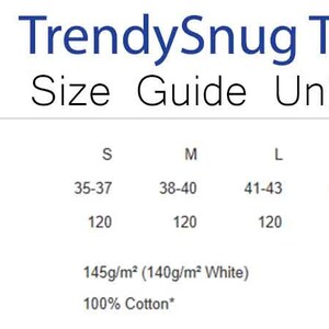 May include: Size chart for unisex t-shirts with measurements in inches for chest to fit, carton quantity, weight, and fabric. The chart includes sizes S, M, L, XL, and 2XL. The weight is 145g/m&sup2; (140g/m&sup2; White) and the fabric is 100% Cotton.