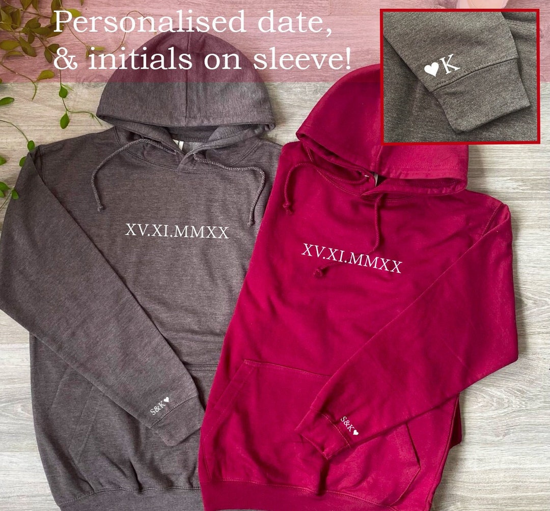 Customised Roman Numerals Hoodie Personalised Date and Initials
