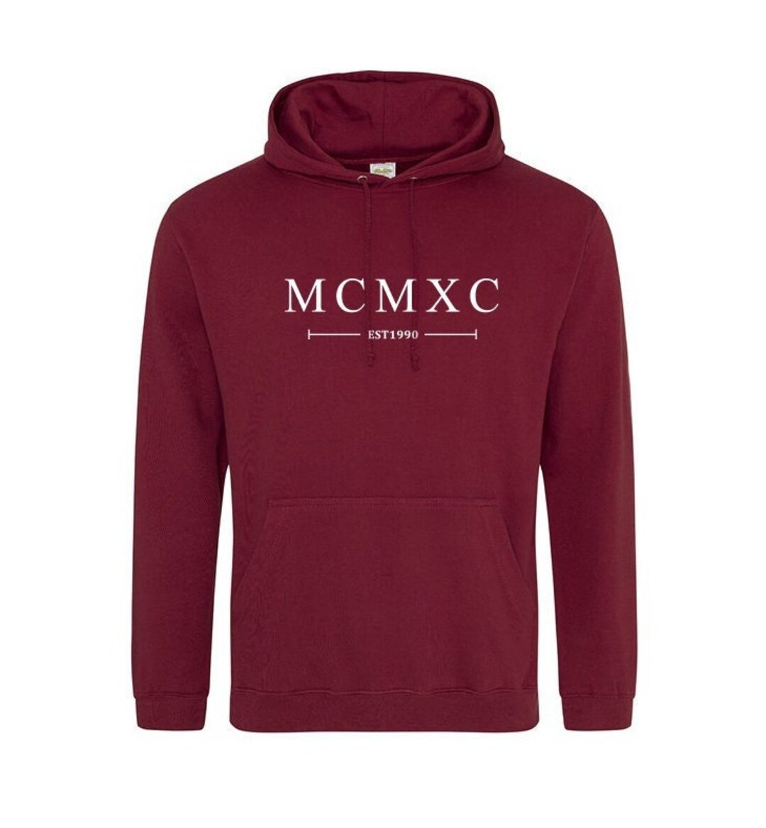1990 Roman Numerals Hoodie, Cool Birthday Mens or Womens 32nd 33rd 34th ...