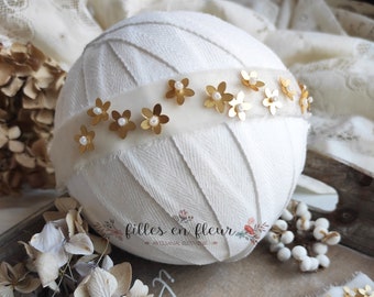 RTS Silk Velvet boho Headband, Gold flower Tieback, Embroidered and pearls Headband, Photography Prop, Newborn Floral Tieback, Rustic halo