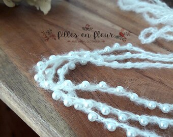 Mohair and Pearls Headband Photography Prop, Newborn Mohair Tieback, Newborn Headband, Mohair Tieback, Pearls Tieback, Vintage Style