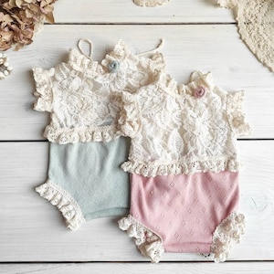 Newborn photo prop, photo session props, sitters lace romper, 6-12 months lace props, Sitters pink romper, Dainty Romper, Photo romper, Pink
