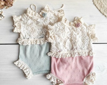 Newborn photo prop, photo session props, sitters lace romper, 6-12 months lace props, Sitters pink romper, Dainty Romper, Photo romper, Pink