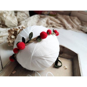 RTS Red balls Headband, Newborn braid Tieback,Christmas Headband, Photography Prop, Rustic tieback, Vintage style