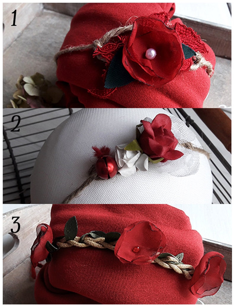 Newborn flowers Newborn Red Headband Newborn Tieback Rustic Tieback Christmas Floral Tieback Photo Prop Toddler Tieback Sitter Tiebacks