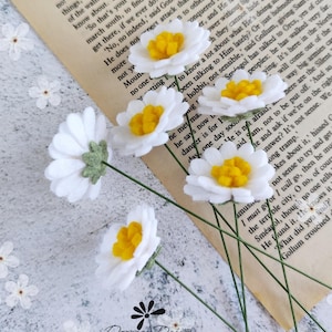 White felt daisies, (set of 6 stems) artificial flowers , felt flowers