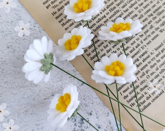 White Felt Daisy Stems (Set of 6): Handmade artificial felt flowers.