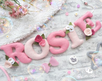 Personalised floral nursery banner, floral name bunting, floral nursery decor. Felt flower garland