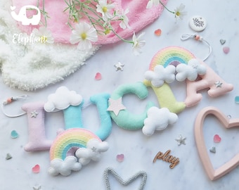 Personalised Rainbow Felt Nursery name banner, perfect New Baby Gift.