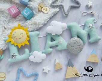 Sun and moon nursery name banner