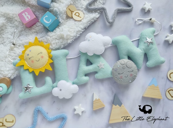 Sun and moon nursery name banner