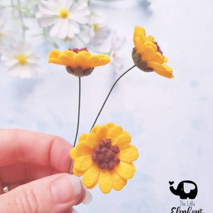 Yellow felt daisies, (set of 6 stems) artificial flowers , felt flowers