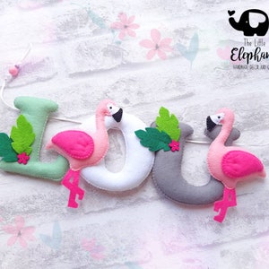 Personalised Flamingo nursery decor, flamingo bunting, flamingo wall hanging, tropical nursery decor