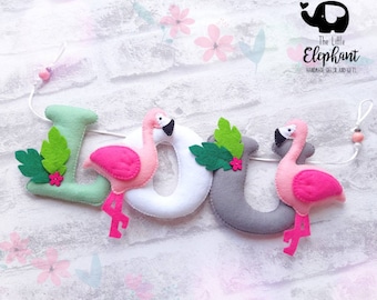 Personalised Flamingo nursery decor, flamingo bunting, flamingo wall hanging, tropical nursery decor
