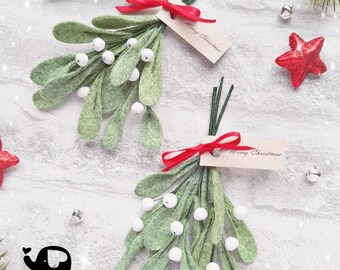 Mistletoe sprig, Christmas decorations, felt flowers, Christmas flowers, Christmas keepsake, Christmas place setting,