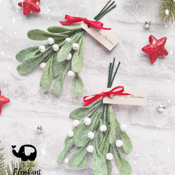 Mistletoe sprig, Christmas decorations, felt flowers, Christmas flowers, Christmas keepsake, Christmas place setting,