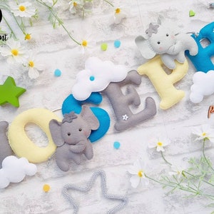 Personalised Elephant nursery banner, elephant bunting, elephant garland, elephant nursery decor image 1