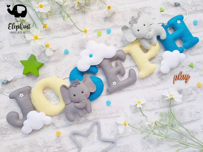 Personalised Elephant nursery banner, elephant bunting, elephant garland, elephant nursery decor image 1