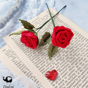 Mini felt red roses, artificial flowers, felt flowers, Valentine's roses, single stem