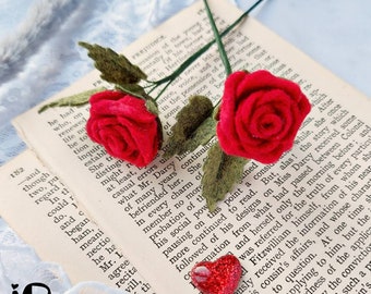 Mini felt red roses, artificial flowers, felt flowers, Valentine's roses, single stem