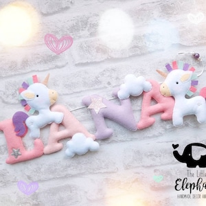 Unicorn nursery decor, Unicorn Name Garland, unicorn felt banner, unicorn decor, personalised banner, perfect gift for a girl. image 1