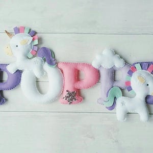 Unicorn nursery decor, Unicorn Name Garland, unicorn felt banner, unicorn decor, personalised banner, perfect gift for a girl. image 6