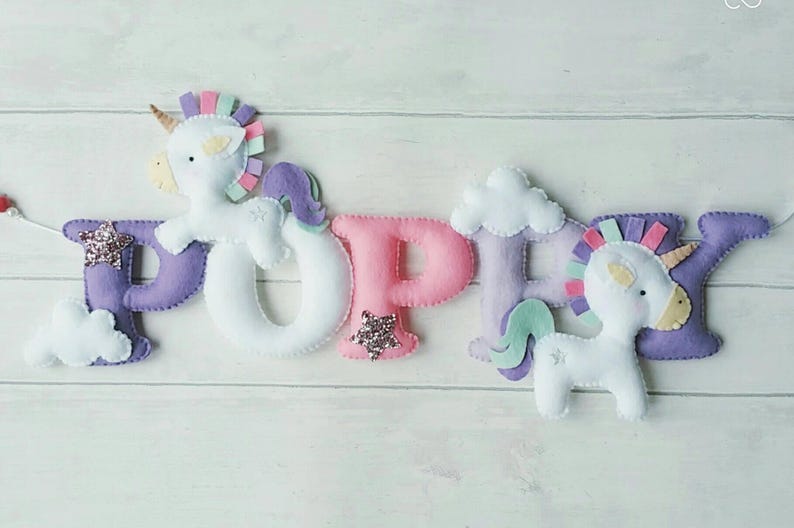 Unicorn nursery decor, Unicorn Name Garland, unicorn felt banner, unicorn decor, personalised banner, perfect gift for a girl. image 6