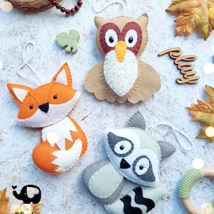 Felt woodland creatures, Forest animals, woodland nursery decor, woodland mobile animals