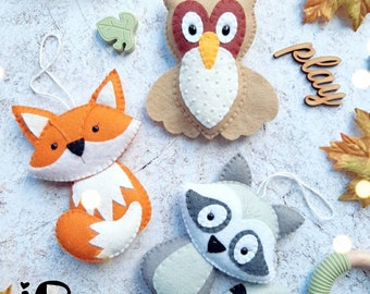 Felt woodland creatures, Forest animals, woodland nursery decor, woodland mobile animals