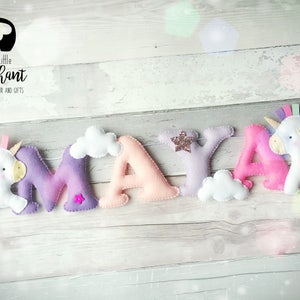 Unicorn nursery decor, Unicorn Name Garland, unicorn felt banner, unicorn decor, personalised banner, perfect gift for a girl. image 3