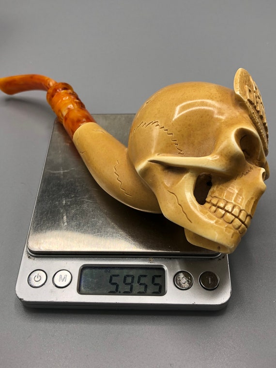 Harley Davidson Skull Pipe Block Meerschaum,handmade New W Custom Made  Case#1743