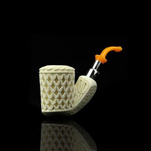 Utsmyckad design Högt rör i blocksjöskum, handgjort NYTT med specialtillverkat fodral #420 silverfärgad tapp