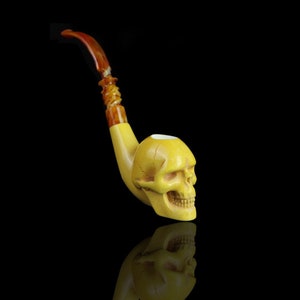 Tamanho grande Kenan Skull Pipe bloco feito à mão meerschaum novo estojo personalizado feito sob medida #590