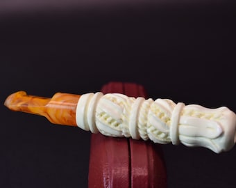 Ornate Cigarette holder-handmade-block meerschaum new from Turkey with custom fitted case