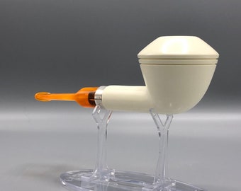 Tekin smooth  Rhodesian pipe,block meerschaum,handmade NEW w custom made case#494