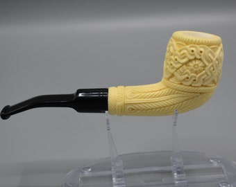 Ornate Zulu  pipe block meerschaum,handmade New w custom made case#1412