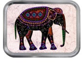Glass Art Elephant 02 Lidded Silver 2oz Tin Tobacco Storage Pill Box Fishing Tack