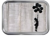Banksy Art Floating Balloon Girl Lidded Silver 2oz Tin Tobacco Storage Pill Box Fishing Tack