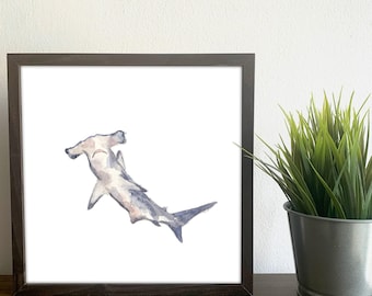 Hammerhead Shark Watercolor Print - Sealife Wall Art Decor