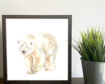 Polar Bear Watercolor Print - Nursery Animal Art - Arctic Wall Decor