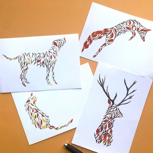 Cartões de felicitações em branco para animais, conjunto de cartões de animais, cartão de animais fofos, cartão de felicitações de animais