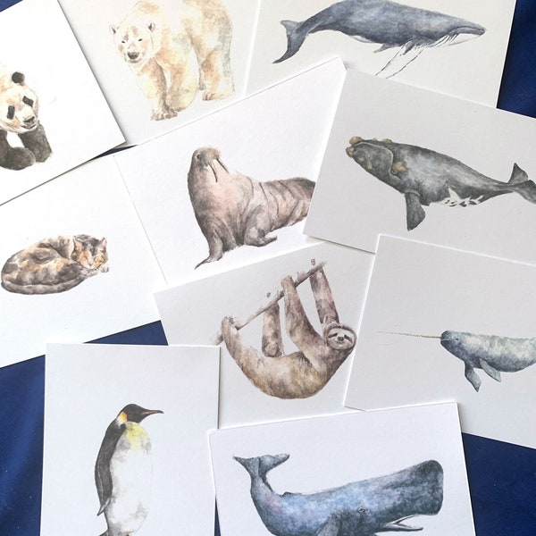 Animal Postcard set, Animal art postcards, Wildlife postcards, Cute Postcard Set, Set of Animal Postcards