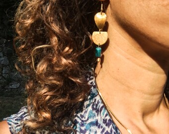 Bijoux géométriques ethniques laiton et pierres de kyanite bleue