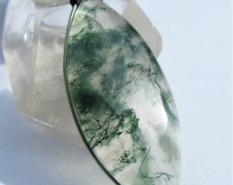 Collier Pierre Agate Mousse Cabochon  Macramé  Serti Main Réglable Ajustable Coulissant Laiton Acier Inoxydable Noir Vert Blanc