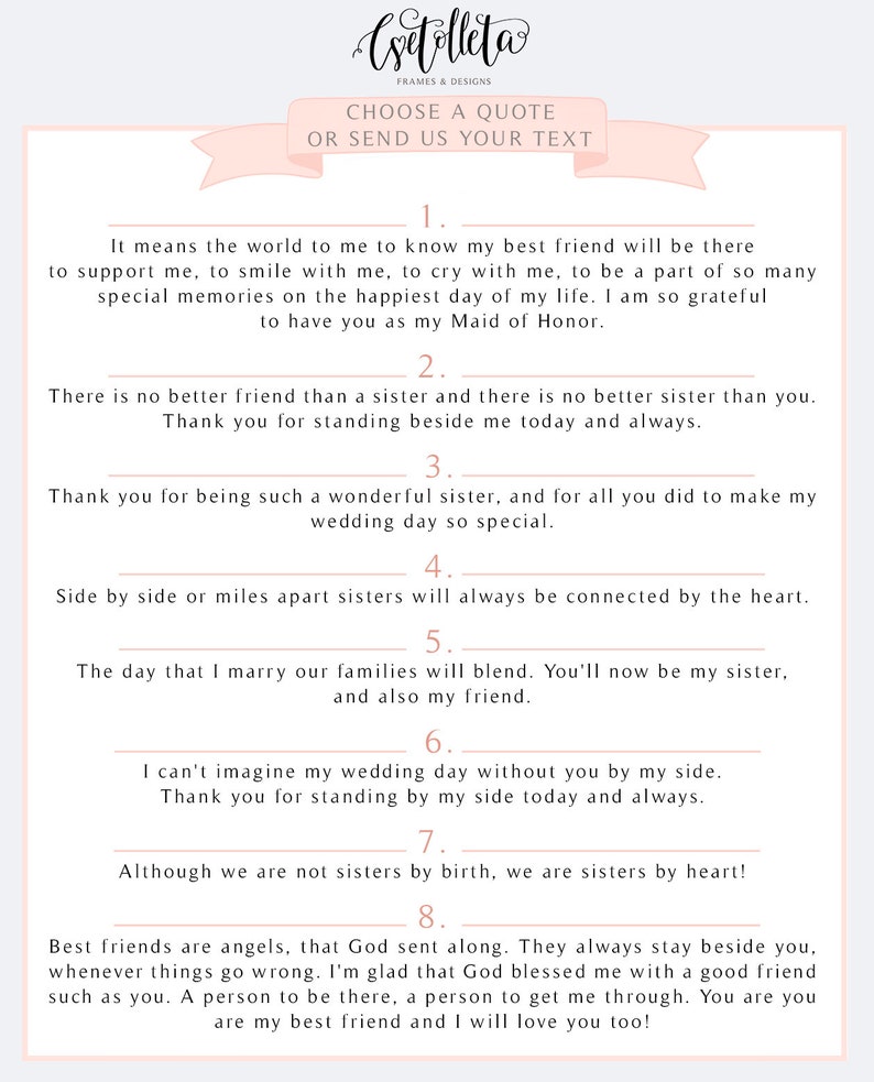 Best Friend Bridesmaid Sister Frame Maid Of Honor Personalized Picture Frame
