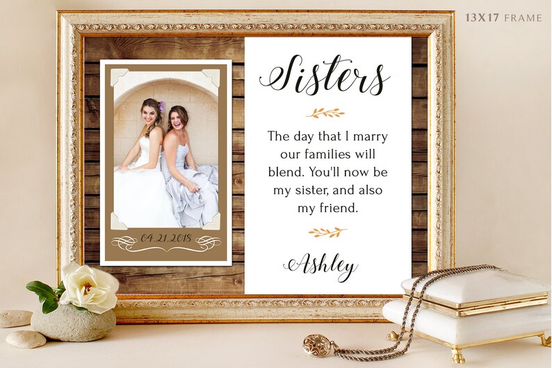 Sister Bridesmaid Maid Of Honor Wedding Gift Personalized Picture Frame Rustic Country Beach Wedding
