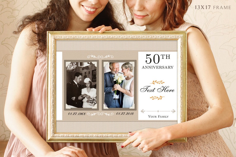 Then And Now Picture Frame 50th Anniversary Gift Gold Etsy