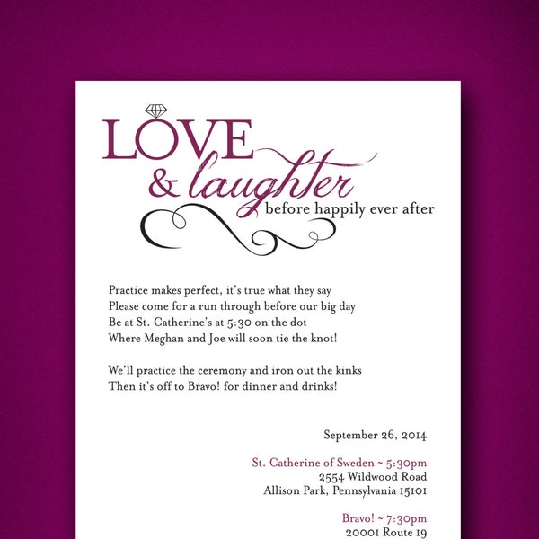 Love & Laughter Before Happily Ever After Wedding Rehearsal Dinner Invitation • Rehearsal Dinner Invitation