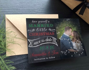 DIGITAL Landscape Oriented Married Little Christmas Save the Date • Christmas Wedding Save the Dates • Editable